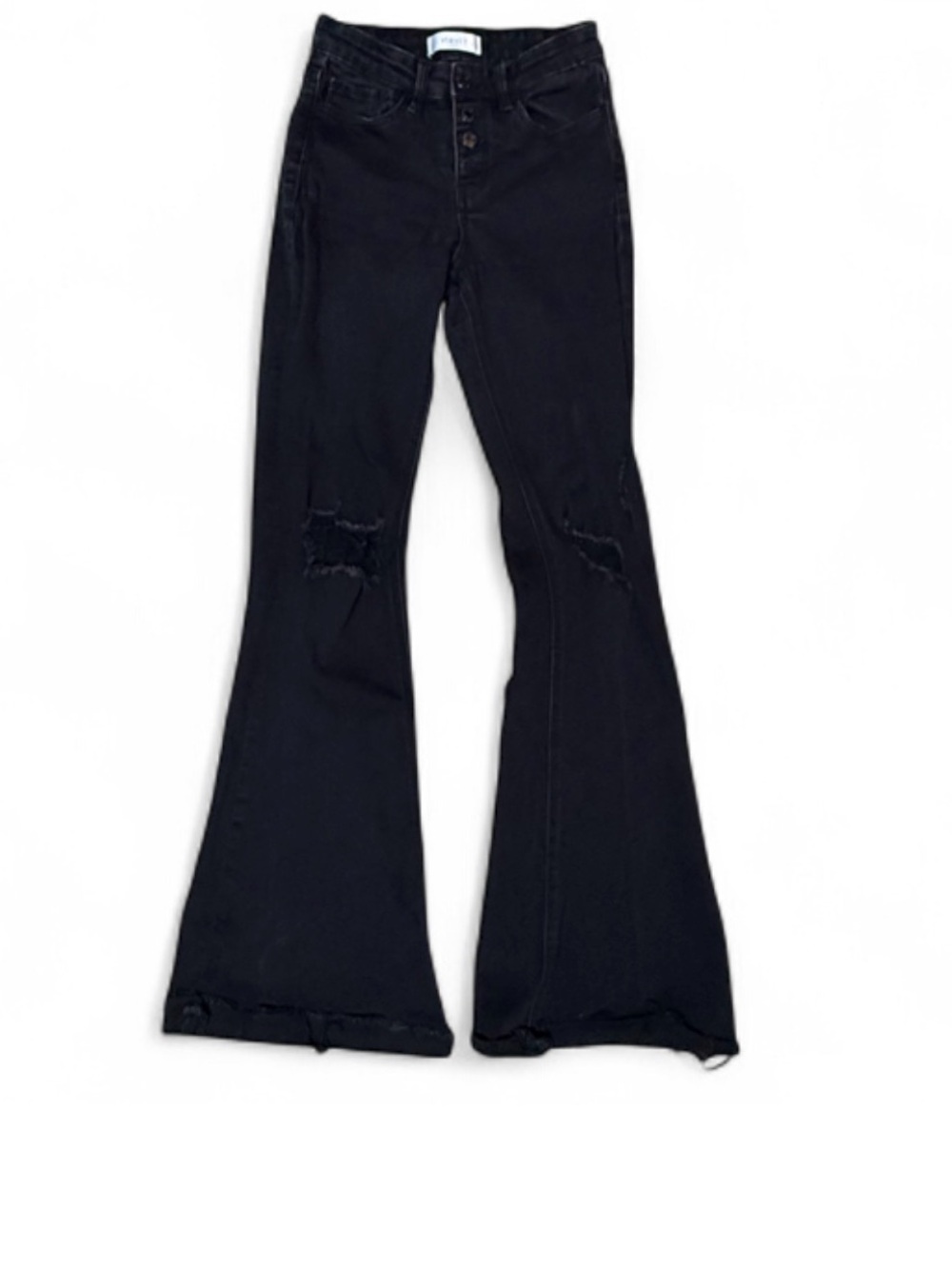Vervet Black High-Rise Flare Jeans Knee Distressed Size 25 Festival Concert Look